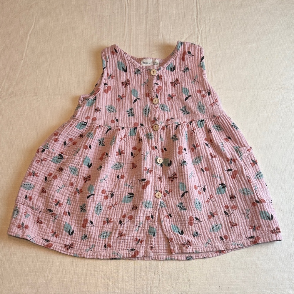 Bean's Girls Soft Pink Sleeveless Button Up  Waffle Print Dress 18-24 months